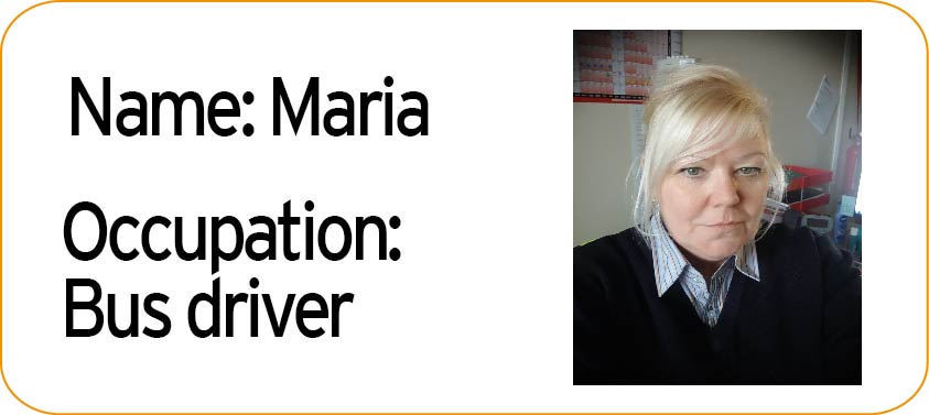 Name badge for Maria, Cardiff bus driver